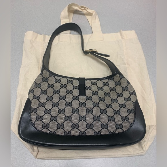 Authentic Jackie Coated Canvas/Leather Midnight-Blue Shoulder Bag - Picture 16 of 16